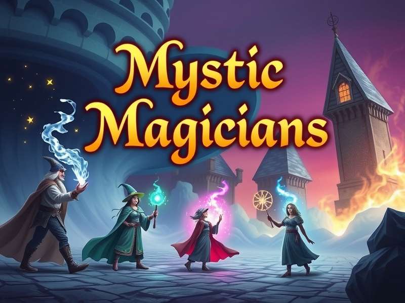 Mystic Magicians game banner featuring magical spells and characters